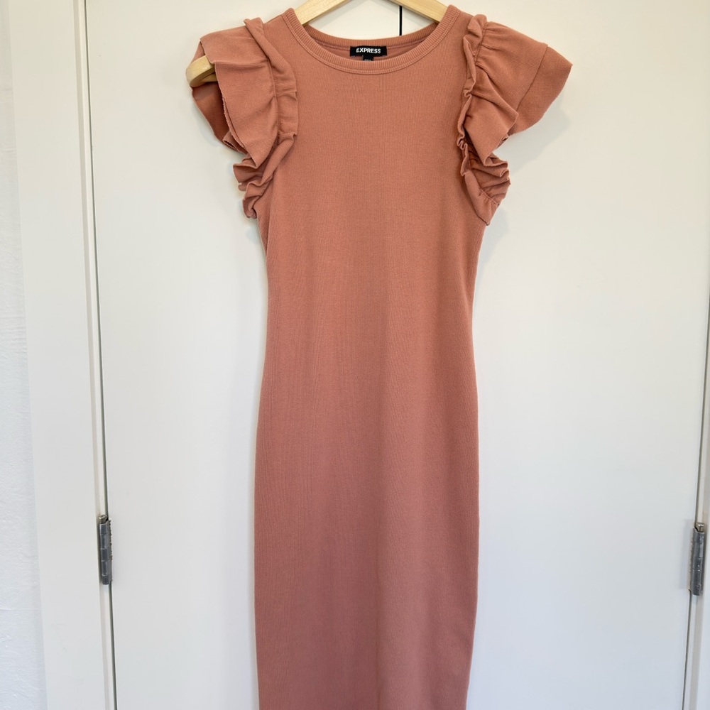 Express Women's Blush Ruffle Midi Dress
